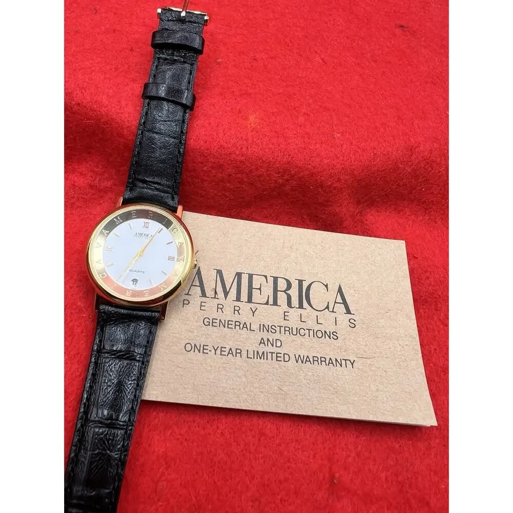 Perry Ellis Quartz Watch AMERICA Collection Genuine Leather Water Resistant